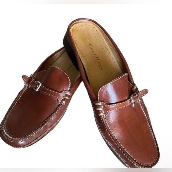 Cole Haan Brown Leather Buckled Mules 10 - Picture 1 of 7